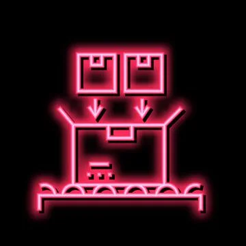 Filled product boxes packing in container neon glow icon illustration Stock Illustration