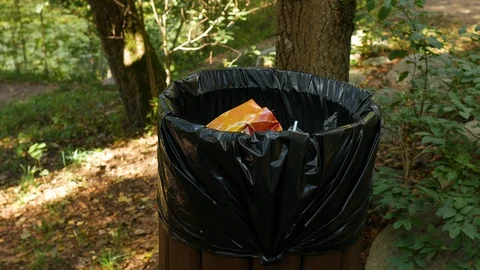Filled trash in the park Stock Footage 123672881