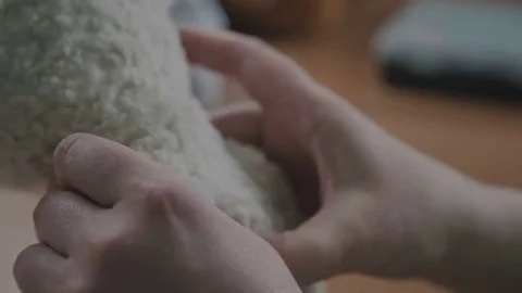 Filler for soft toys. The process of creating a soft handmade toy Video stock 75490427