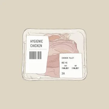 Fillet of chicken in the package. Stock Illustration