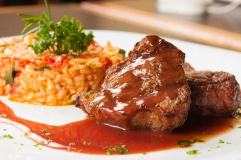 Fillet Mignon and Risotto Stock Photos