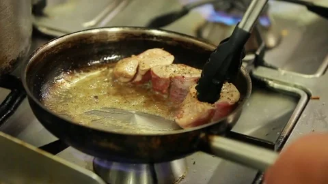 Fillet of pork on pan Stock Footage 75005363
