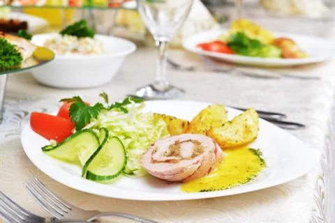 Fillet with potato  on table Stock Photos