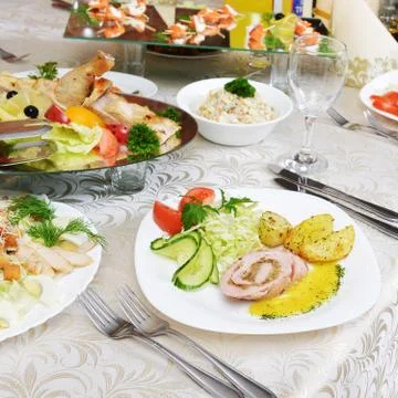 Fillet with potato  on table Stock Photos