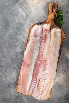 Fillet raw white fish cod or halibut fresh meal food snack on the table cop.. Stock Photos