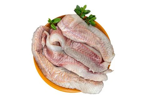 Fillet raw white fish cod or halibut fresh meal food snack on the table cop.. Stock Photos