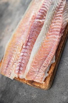 Fillet raw white fish cod or halibut fresh meal food snack on the table cop.. Stock Photos