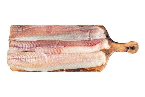 Fillet raw white fish cod or halibut fresh meal food snack on the table cop.. Stock Photos