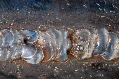 The fillet weld is placed using the MAG method. Errors in steel connections u Stock Photos