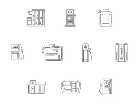 Filling and charge station flat line vector icons Stock Illustration