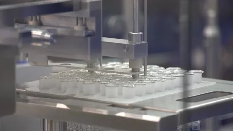 Filling and closing machine in pharmaceutical industry 库存影片 99085737
