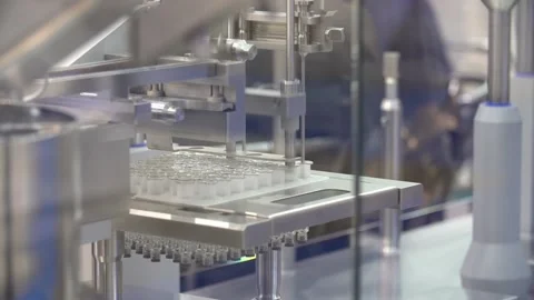 Filling and closing machine in pharmaceutical industry 库存影片 99085841
