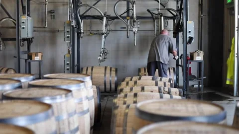 Filling barrels Stock Footage 240028238