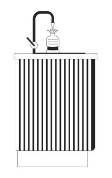 Filling botle with water in kitchen sink black and white 2D line cartoon obje Stock Illustration