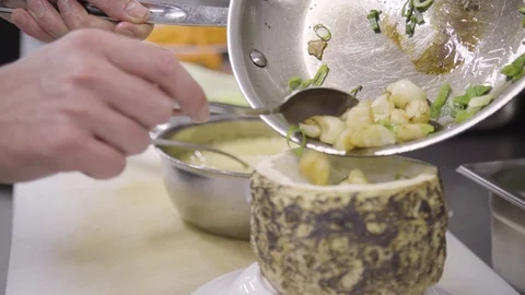 Filling celery with vegetables Stock Footage 104663792
