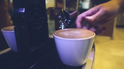 Filling coffee in the coffee machine at the cafe Stock Footage 244601228