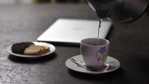 Filling a coffee cup with hot water Stock Footage 345082025