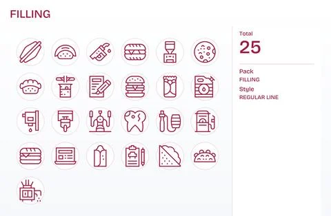 Filling Complete Vector Package with 25 Retina Ready Regular Line Pixel Ali.. Stock Illustration