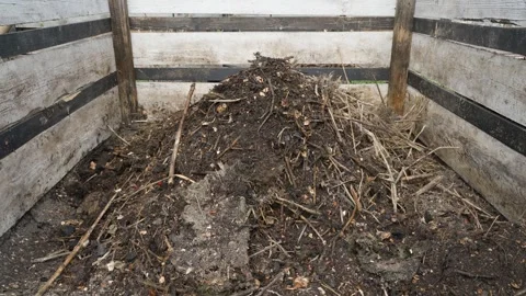 Filling compost bin with material for making homemade vermicompost close-up Stock Footage 339418162