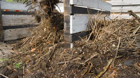 Filling compost pile with organic material for vermicompost close-up Stock Footage 341406798