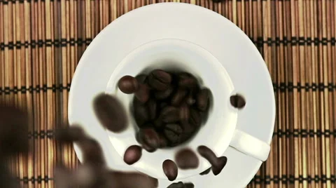 Filling cup of coffee with coffee beans, relax and agriculture food Stock Footage 59787714