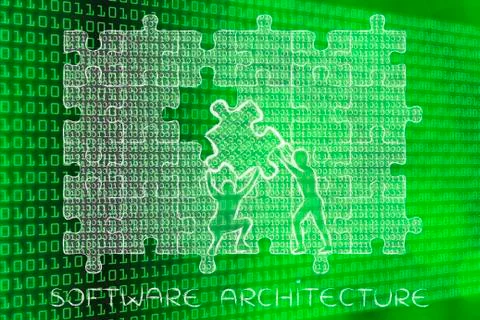 Filling a gap with puzzle piece of binary code, software architecture Stock Illustration