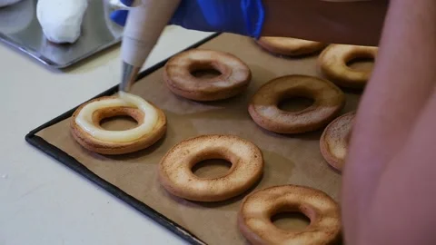 Filling Handmade Cream Doughnuts Stock Footage 321893671