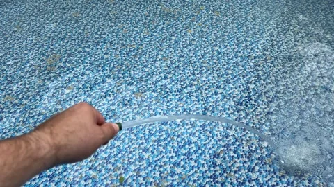 Filling Inflatable Garden Pool with Tap Water Video stock 278038938