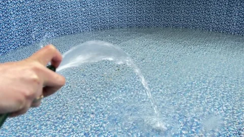 Filling Inflatable Garden Pool with Tap Water Video stock 278039121