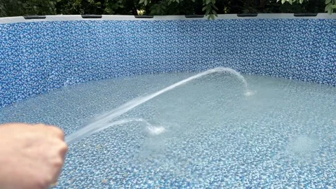 Filling Inflatable Garden Pool with Tap Water Video stock 278039254