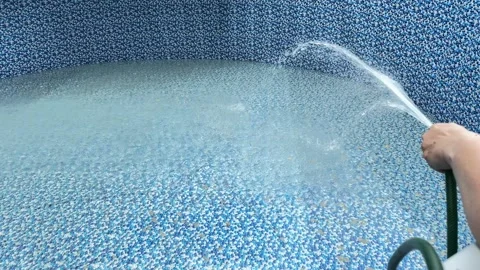 Filling Inflatable Garden Pool with Tap Water Video stock 278039379