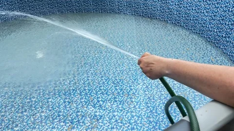 Filling Inflatable Garden Pool with Tap Water Video stock 278039381