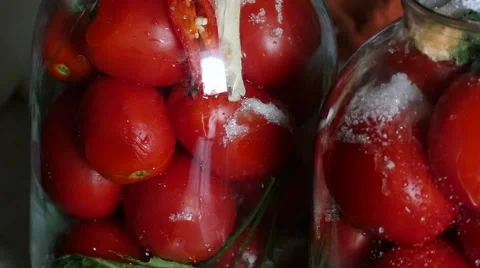 Filling Jars For Canning Tomatoes Slow Motion Stock Footage 54557092