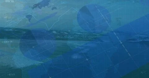 Filling layered blue global data visual centered in dashboard, showing map Stock Photos