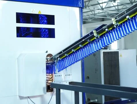 Filling line in plastic flasks. Liquid Filling Stock Photos