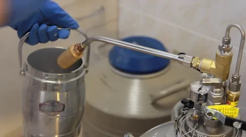 Filling liquid nitrogen cryogenic chamber Stock Footage 40126118