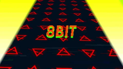 Filling loading bar with orange over red grid, neon 8BIT triangle flashing, Stock Footage 311415879