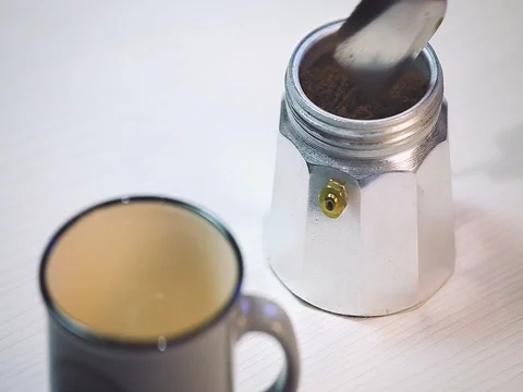 Filling the mocha coffee with the spoon Stock Footage 71617440