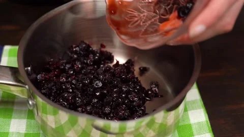 Filling for muffins, pie, the chef will grind the currants Stock Footage 156693296