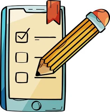 Filling Online Checklist Using Pencil on a Smartphone Illustration - Mobile Task Stock Illustration