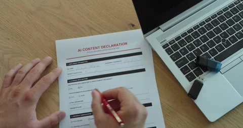 Filling Out AI Content Declaration Form 動画素材 344464059
