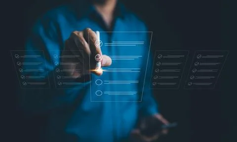 Filling out digital form checklist, Stock Photos