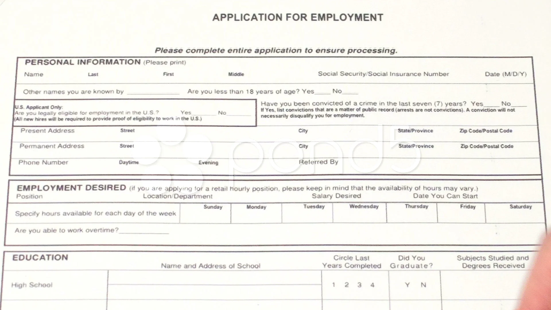 retail employment application template