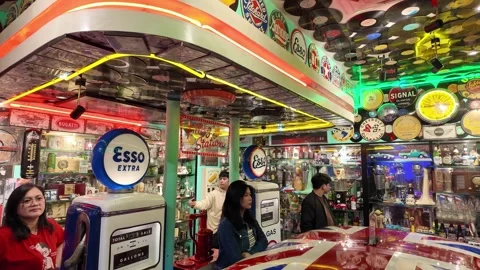 Filling Station Bar and Cafe 1950s-themed American diner Manila Makati Stock Footage 333123899