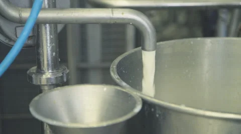 Filling tank a jet of milk for pasteurization close-up Stock Footage 63872362