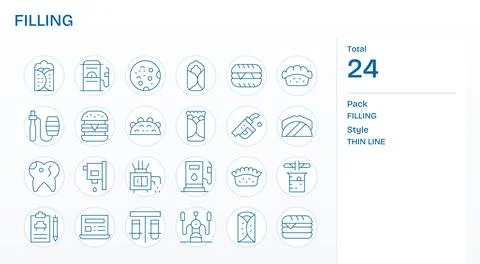 Filling Vector Icon Toolkit featuring 24 PIXEL Perfect 128x128 Thin Line el.. Stock Illustration