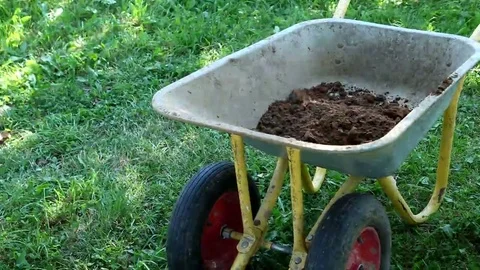 Filling wheelbarrow with soil Video stock 69088924