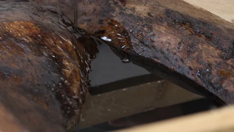 Filling the wood slab with dark epoxy resin. Stock Footage 183919033