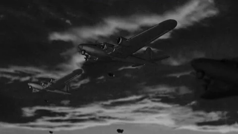 Film animation of the bombing of several military aircraft during World War II. Stock Footage