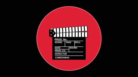 Film clapperboard animation in red circle. Film clapperboard digital movie .. 스톡 동영상 337622193